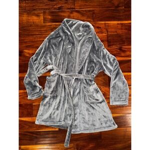 Montauk Blueish/Grey Plush Fleece Robe Tie Waist One Size Fits Most Loungewear